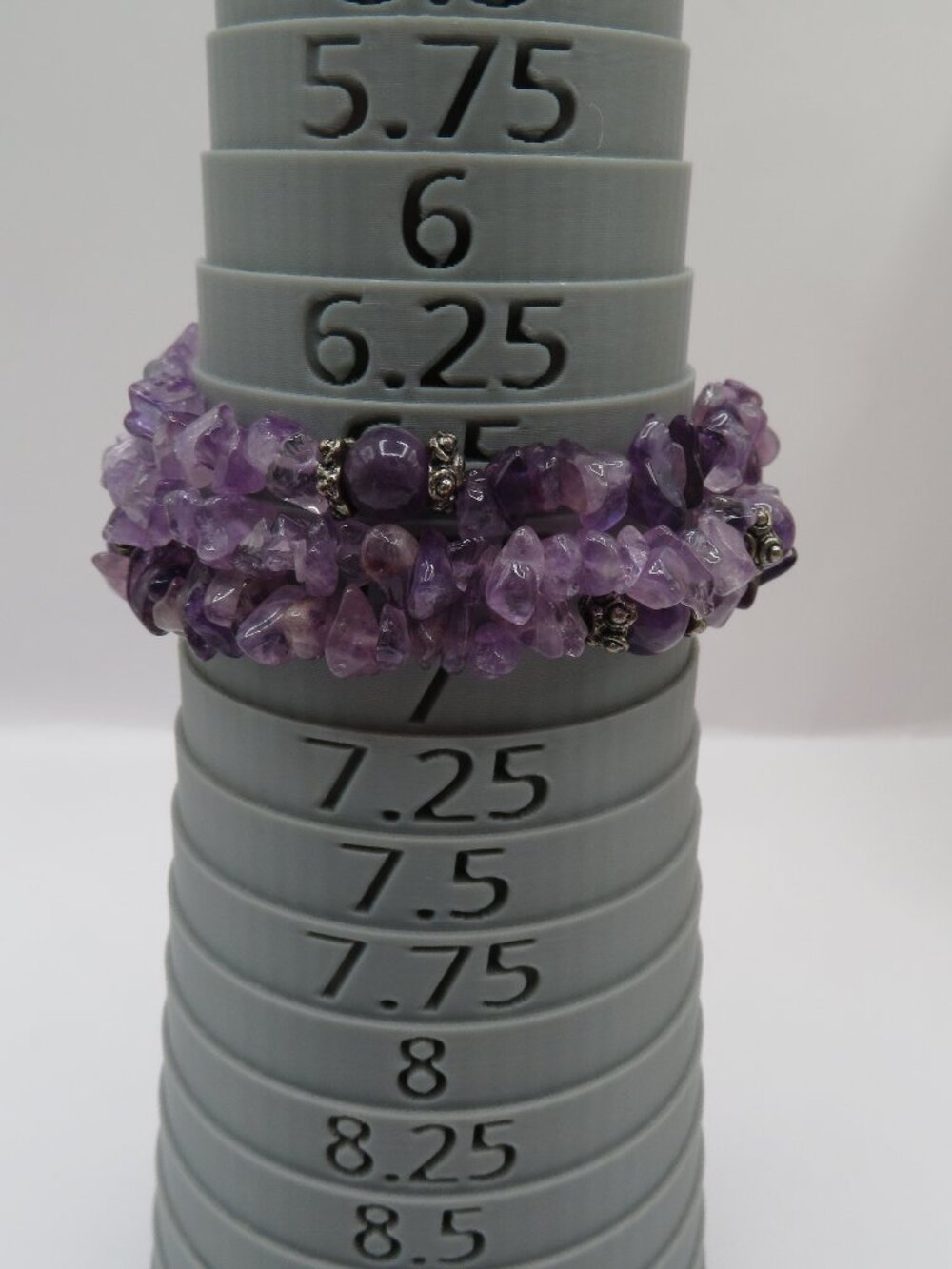 Amethyst Chip Triple Strand Toggle Silver Tone Heart Clasp Bracelet